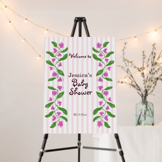 Floral Art Nouveau Pink Baby Shower Welcome Sign