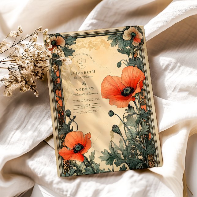 Floral Art Nouveau Poppy  Wedding Invitation (Creator Uploaded)