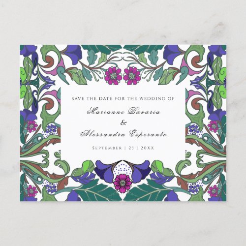 Floral Art Nouveau vintage Save the Date  Postcard