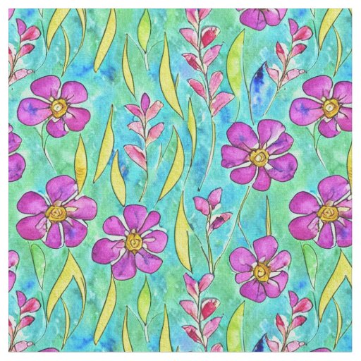 Floral Art Nouveau Watercolor Pattern Fabric