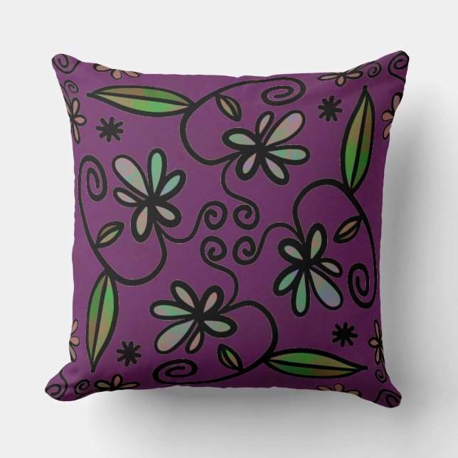 Floral Art on Purple Throw Pillow (Front)