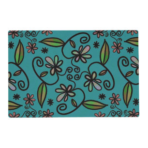 Floral Art on Teal Placemat