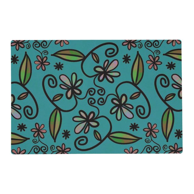Floral Art on Teal Placemat (Front)