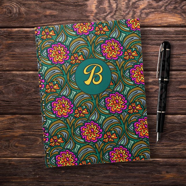 Floral Art Pattern Custom Initial Notebook (Creator Uploaded)
