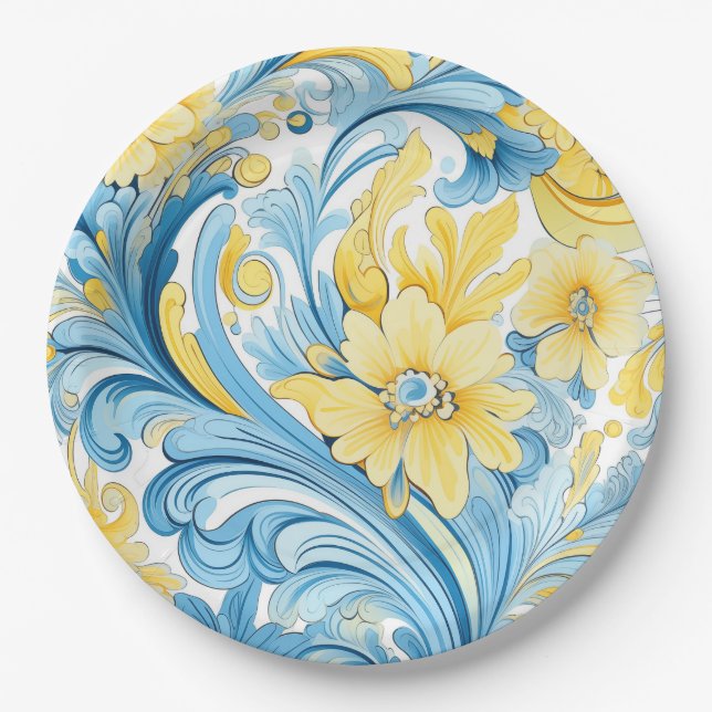 Floral art pattern paper plates (Front)