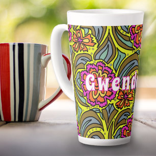 Floral Art Pattern Personalized Tall Latte Mug