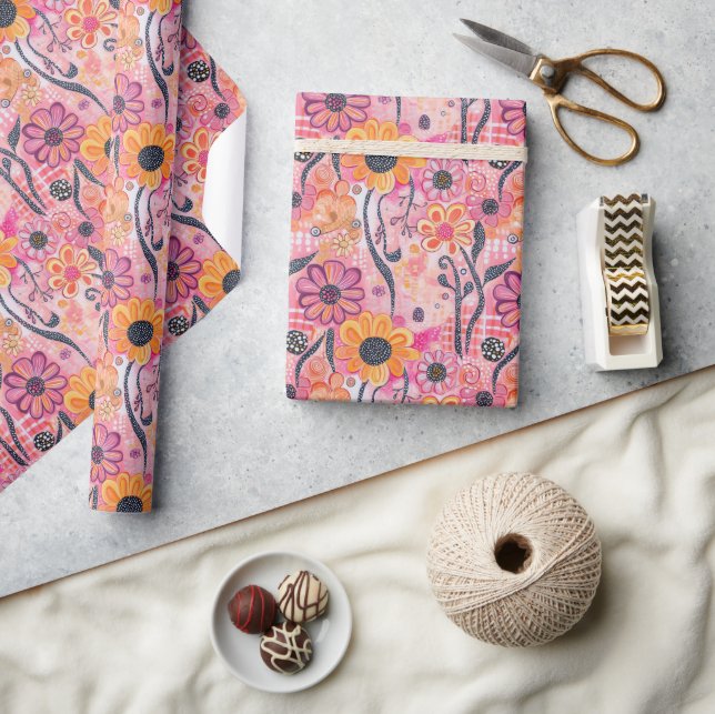 Floral Art Print – Playful Abstract Flowers & Vine Wrapping Paper (Crafts)