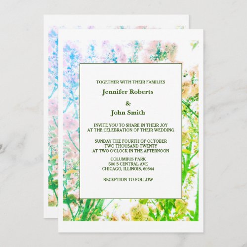 Floral Art Sage Green White Elegant Wedding Invitation