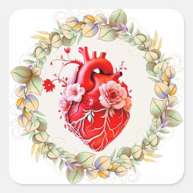 Floral art  square sticker (Front)