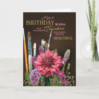 Floral Artist Teacher Birthday Card paint brushes