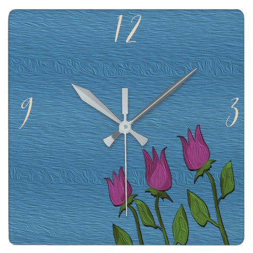 Floral Artistic Rustic Blue Texture Oil Paint Chic Square Wall Clock