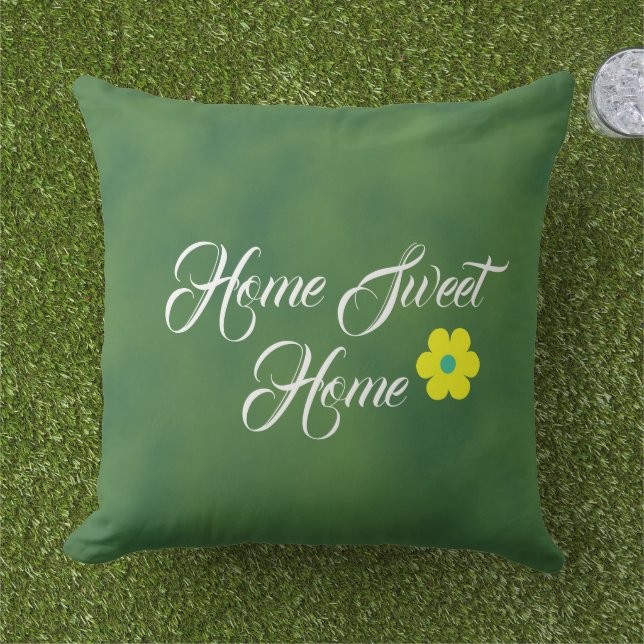 floral artistic yellow and green home sweet home outdoor pillow (Grass)