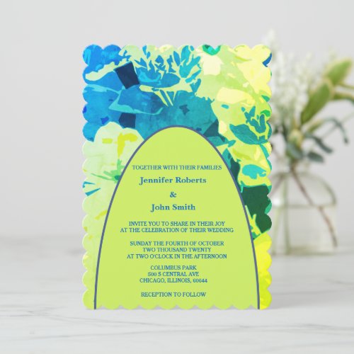 Floral Artsy Yellow Green Blue Garden Arch Wedding Invitation