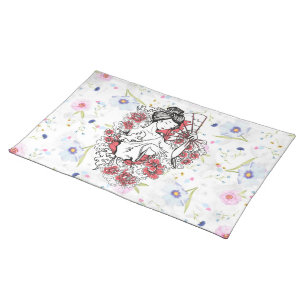 Floral asian cloth placemat