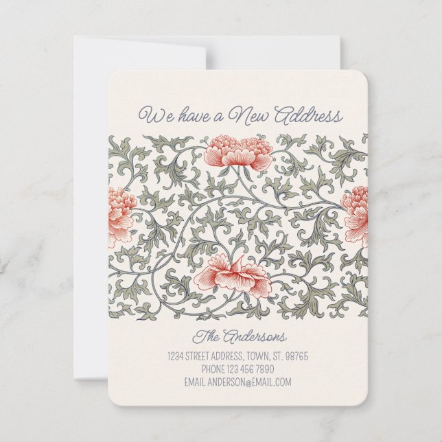  Floral Asian William Morris style CC1289 Moving Announcement (Front)