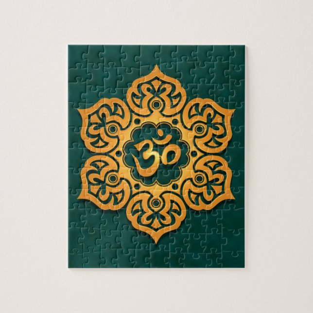 Floral Aum Design, golden teal Jigsaw Puzzle (Vertical)