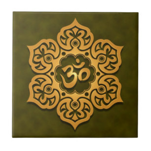 Floral Aum Design, green Ceramic Tile