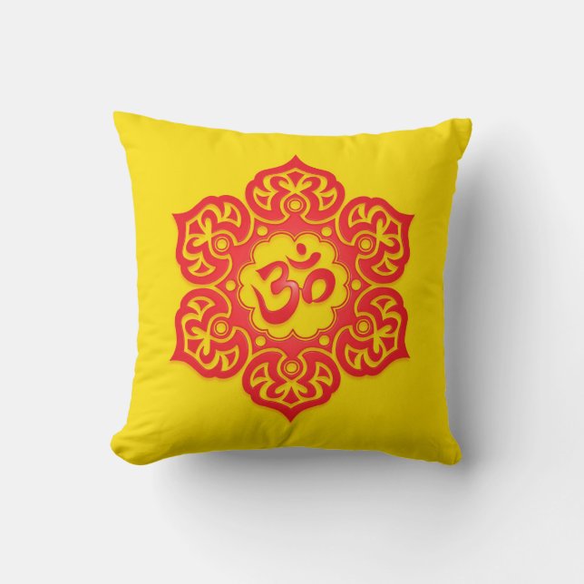 Floral Aum Design, red and yellow Throw Pillow (Front)