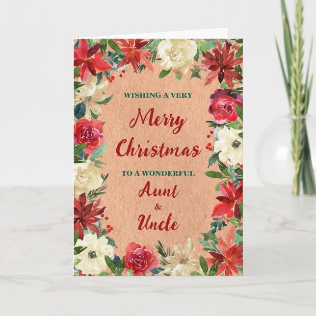 Floral Aunt and Uncle Merry Christmas Card (Front)