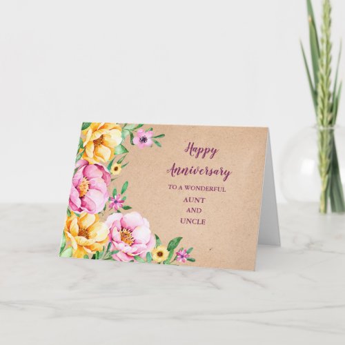 Floral Aunt and Uncle Wedding Anniversary Card