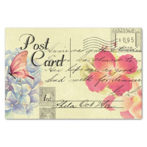 Floral Australian Postcard Ephemera Decoupage Tissue Paper