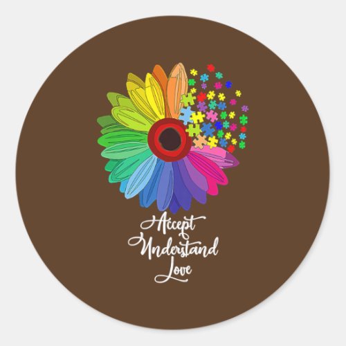 Floral Autism Awareness Daisy Flower For Men Classic Round Sticker