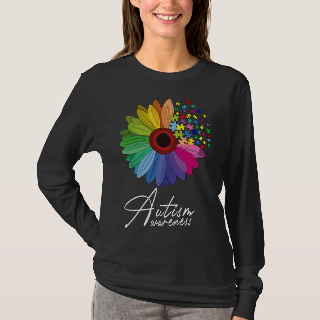 Floral Autism Awareness Daisy Flower For Men Women T-Shirt (Front)