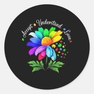 Floral Autism Awareness Daisy Flower For Mom Women Classic Round Sticker