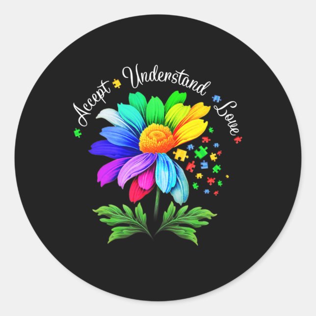 Floral Autism Awareness Daisy Flower For Mom Women Classic Round Sticker (Front)