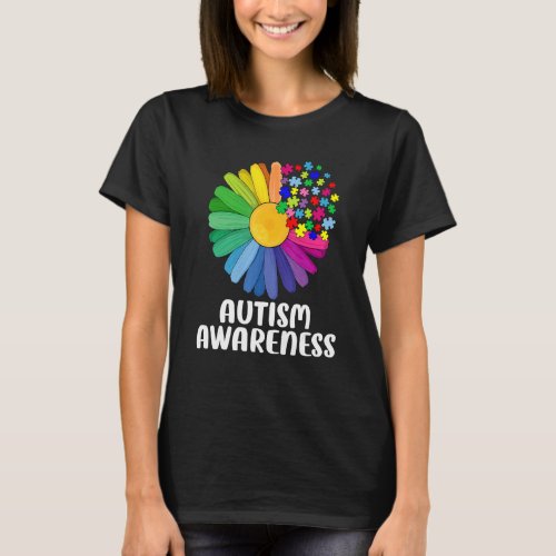 Floral Autism Awareness Daisy Flower Puzzle Pieces T_Shirt