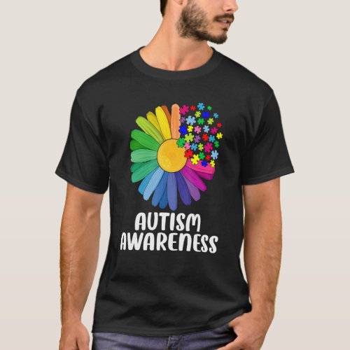Floral Autism Awareness Daisy Flower Puzzle Pieces T_Shirt