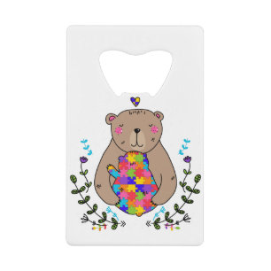 floral autistic mama bear credit card bottle opener