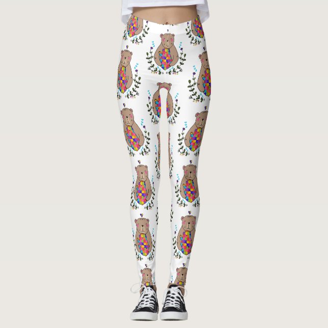 floral autistic mama bear leggings (Front)