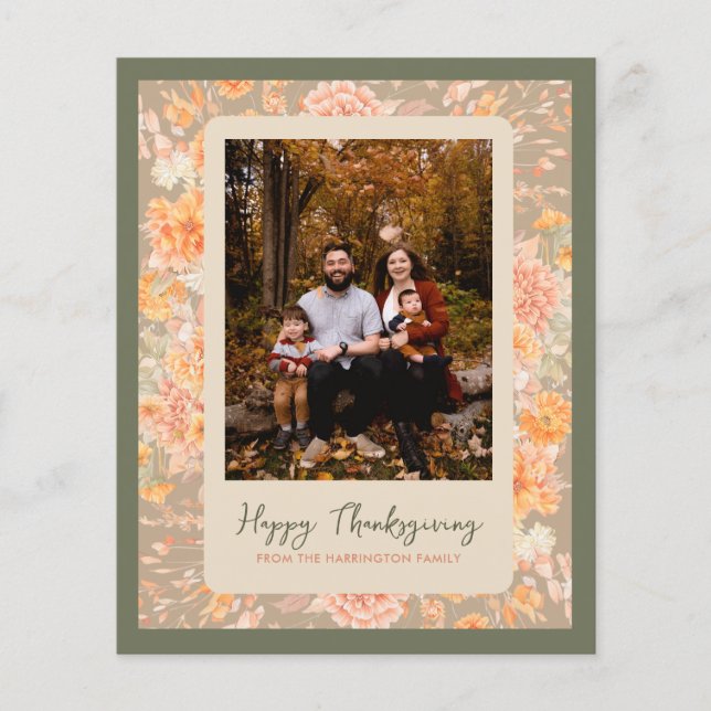 Floral Autmn Fall Happy Thanksgiving Photo Holiday (Front)