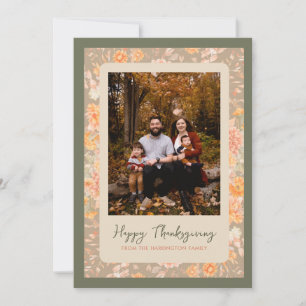 Floral Autmn Fall Happy Thanksgiving Photo Holiday Card