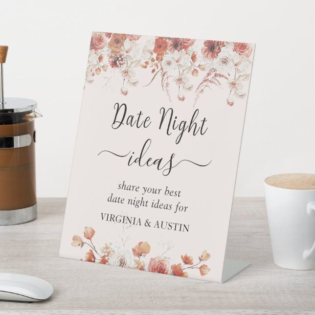 Floral Autumn Bridal Shower Date Night Ideas Sign  (In SItu)