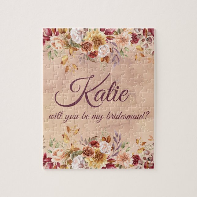 Floral Autumn Bridesmaid Proposal Jigsaw Puzzle (Vertical)