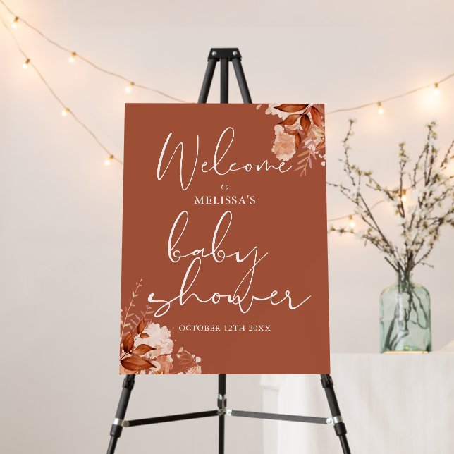 Floral Autumn Fall Baby Shower Welcome Sign (In Situ (Stand))