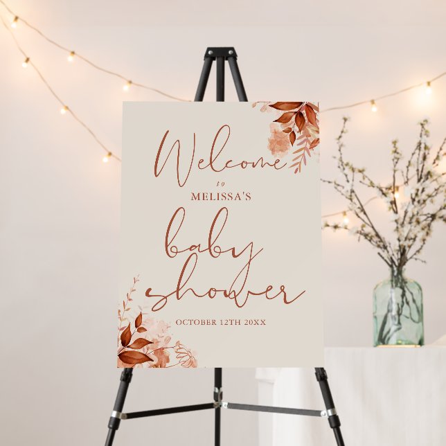 Floral Autumn Fall Baby Shower Welcome Sign (In Situ (Stand))