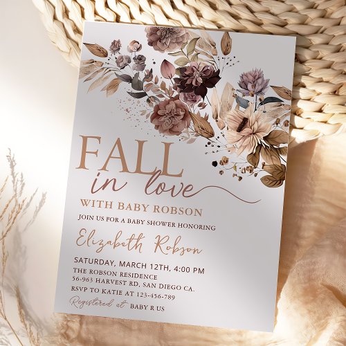 Floral Autumn Fall in Love Baby Shower Invitation