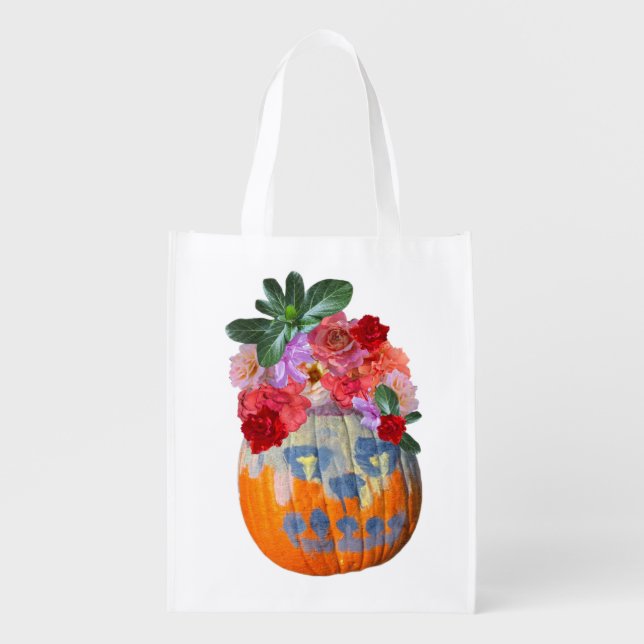 Floral Autumn Harvest Photo Cutout Grocery Bag (Front)
