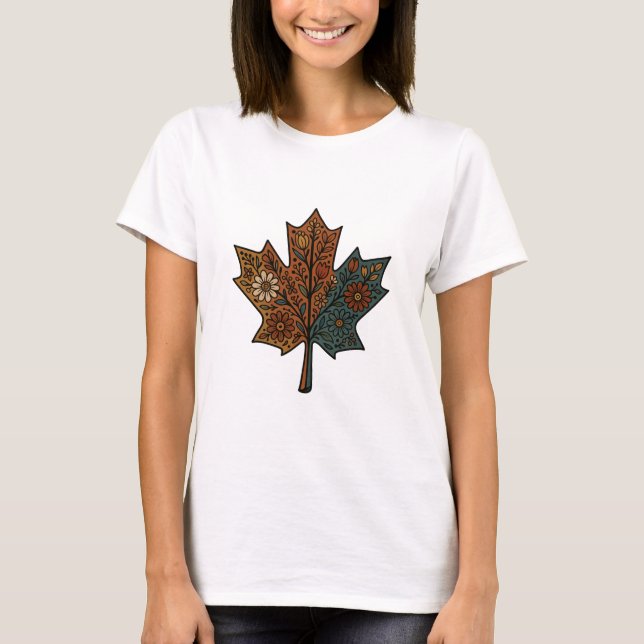 Floral Autumn Leaf Fall Decor T-Shirt (Front)