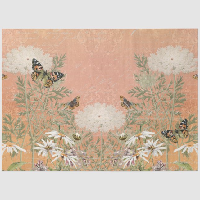 Floral Autumn Paris Butterfly Ephemera Decoupage Tissue Paper (Front)