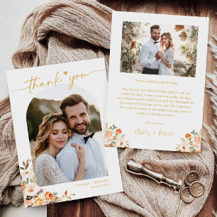 Floral Autumn Themed Arch Wedding Photo Thank You Card