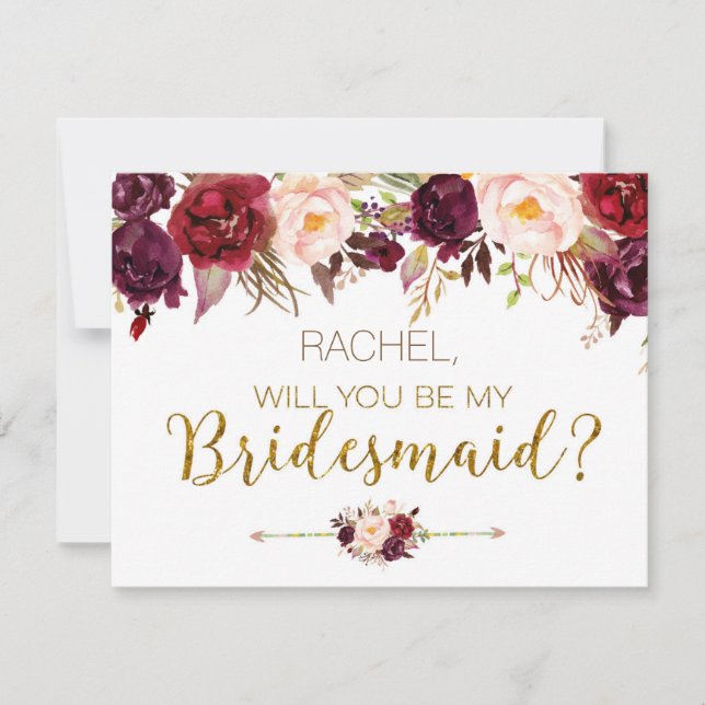 Floral Autumn Will You Be My Bridesmaid Card (Front)