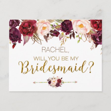 Floral Autumn Will You Be My Bridesmaid Card