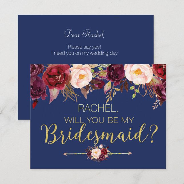 Floral Autumn Will You Be My Bridesmaid Card (Front/Back)