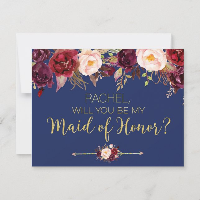 Floral Autumn Will You Be My Maid of Honor Card (Front)