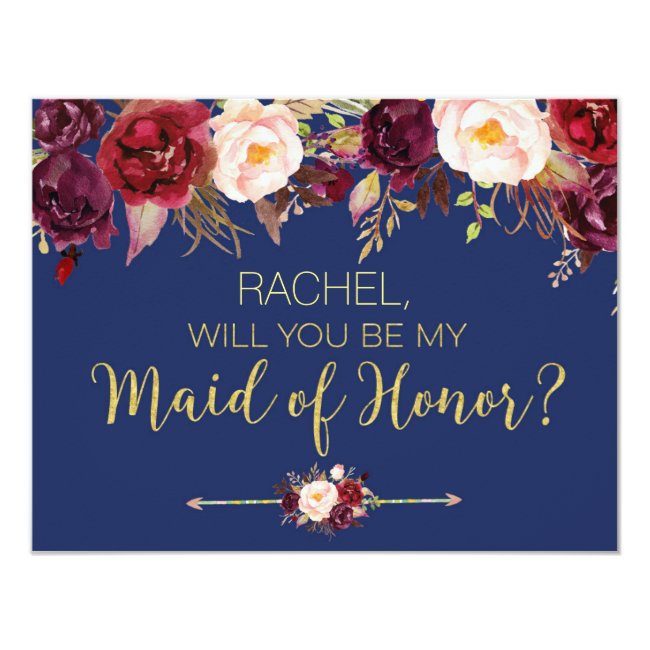 Floral Autumn Will You Be My Maid of Honor Card