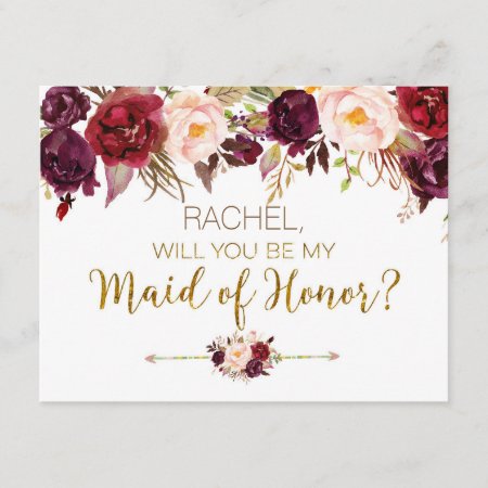 Floral Autumn Will You Be My Maid Of Honor Card